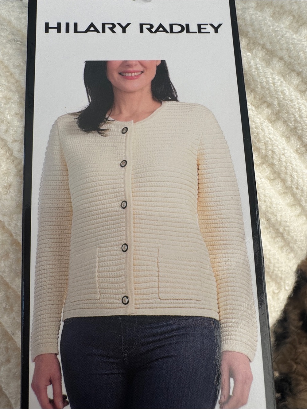 Hilary Radley Cream Textured Button-Front Cardigan